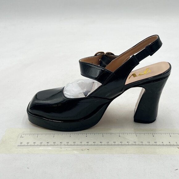 FYS Black Platform Square Toe Pumps Block High Heel Mary Janes Slingback Shoes - Picture 2 of 8